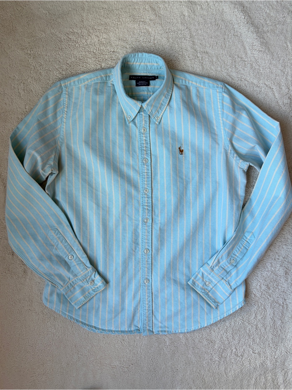 Ralph Lauren Light Blue and White Striped Button-Down Shirt Women Size 8